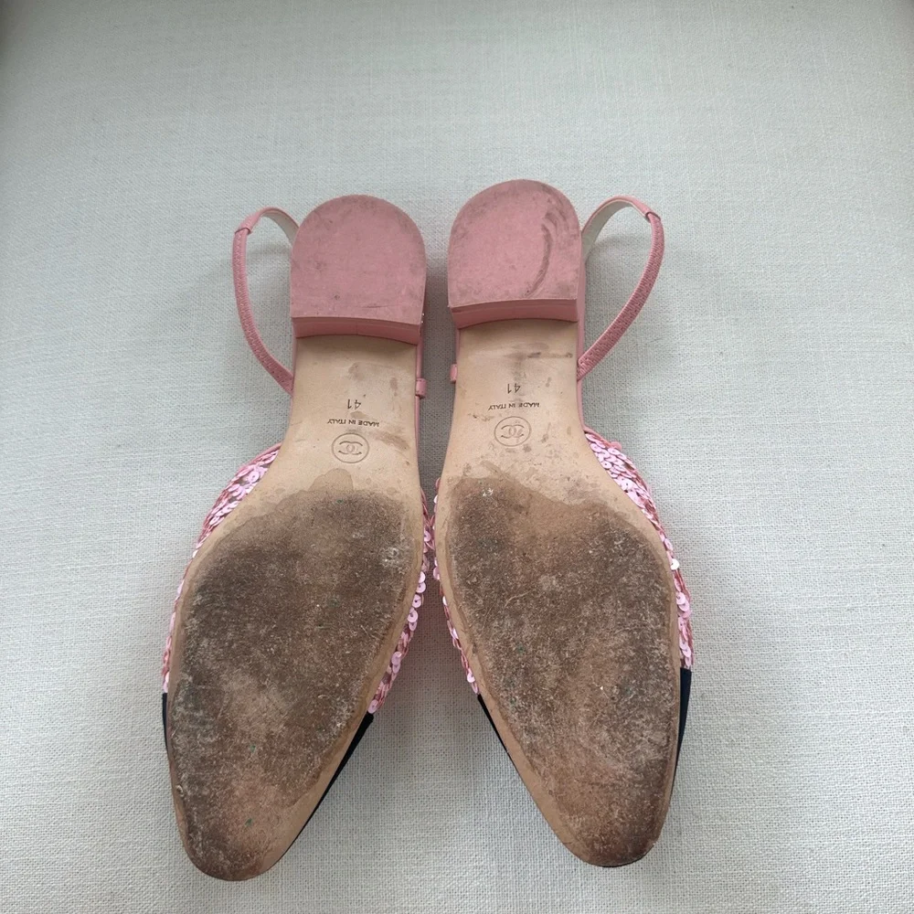 CHANEL Slingbacks Pink/Black Sequin Sofia Richie 23C With Box - Picture 15 of 15
